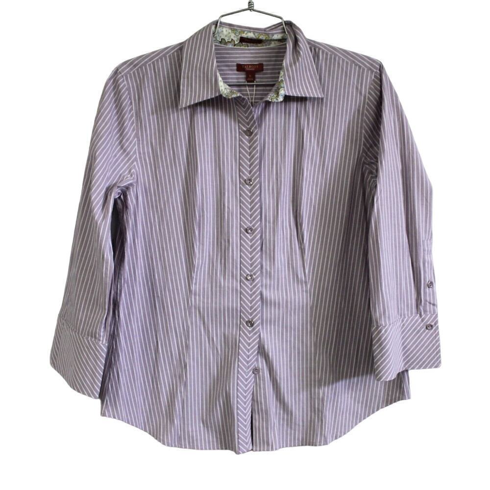 Talbots 6 Haberdashery Purple or Green Stripe Fitted Long Sleeved Blouse NWT $69 - Picture 4 of 7